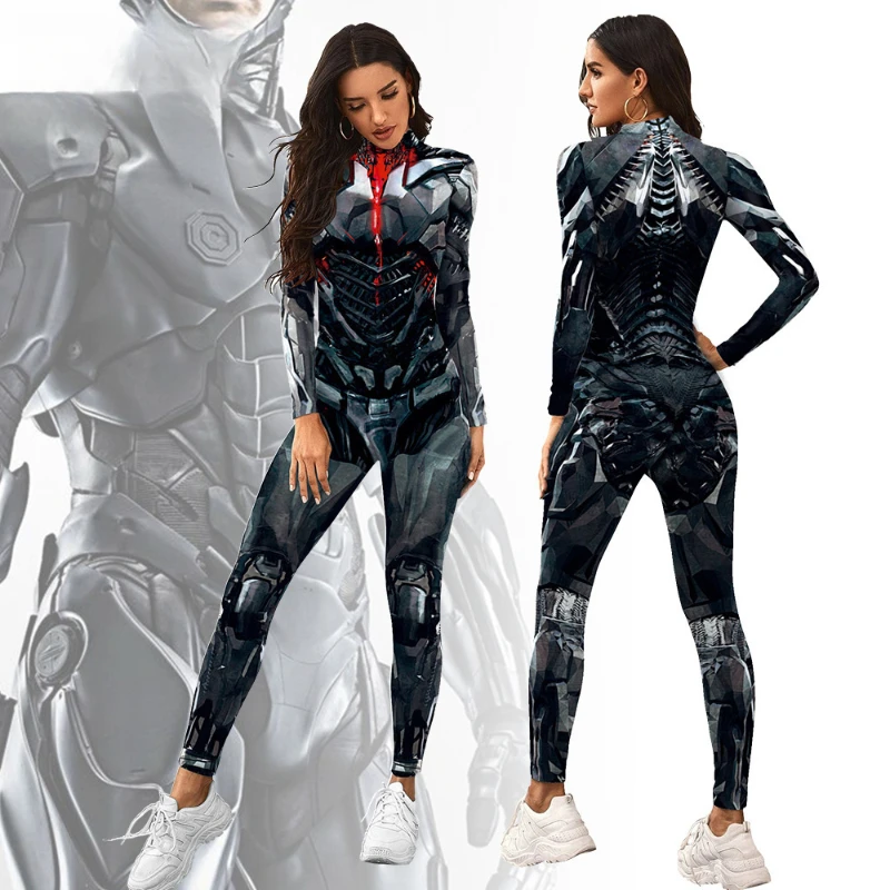 

Marvel Movie Superhero Robot Printed Bodysuit Halloween Party Costume Women Zenti Jumpsuit Romper Fancy Dress