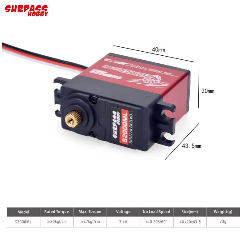 SURPASS Hobby S2000ML 20KG Servo de engranaje de Metal Digital Servo de coche RC para coche de alta velocidad avión barco RC Robot inteligente modelo RC