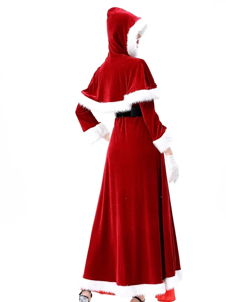 Womens Mrs. Claus Costume Adult Women Deluxe Christmas Party Role Play Mrs. Claus Costume Long Dress Dress Red Velvet