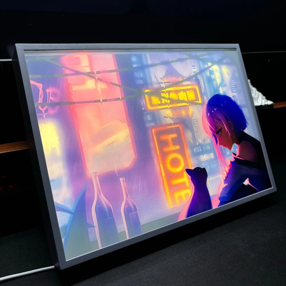 Anime cyberpunk neon luz noturna decorativa, plugue USB HD 3 cores escurecimento, moldura de foto minimalista, decoração moderna sala de esportes