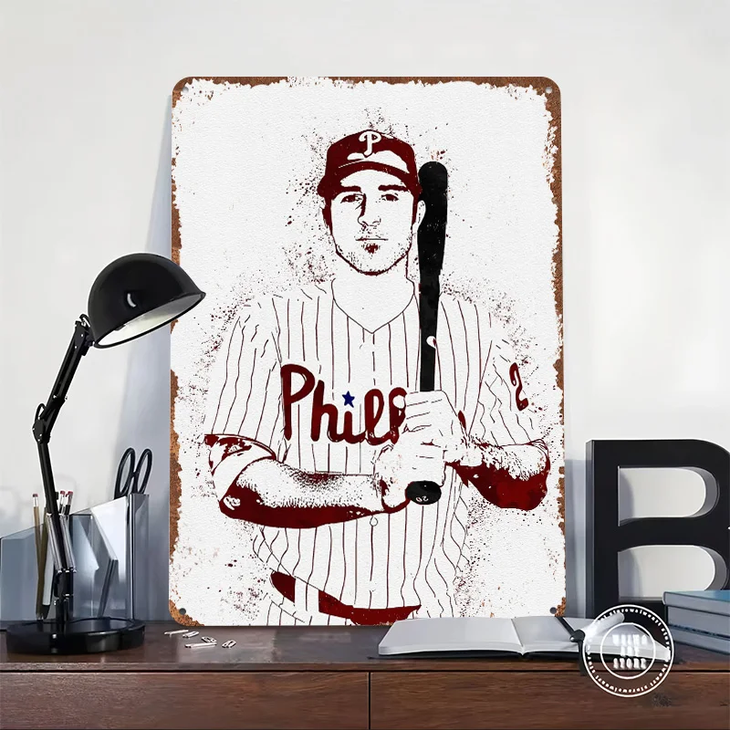 Chase Utley Painting Printed Posters Customizable Wall Art Retro Vintage Metal Tin Signs for Home Room Desk Decor Wand Deko the