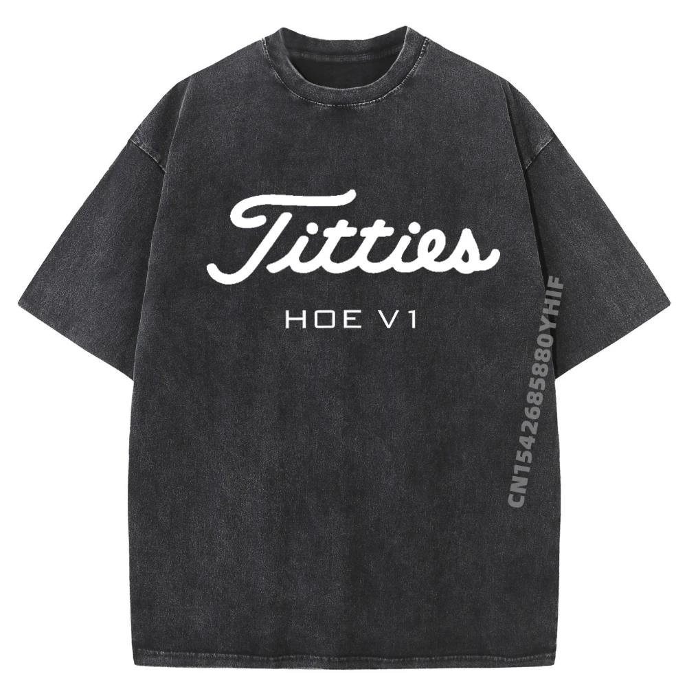 

Mens Tops & Tees Classic Washed Tee-Shirt Titties Hoe V1 Funny Golf Graphic T-shirts For Men Slogan Retro Style