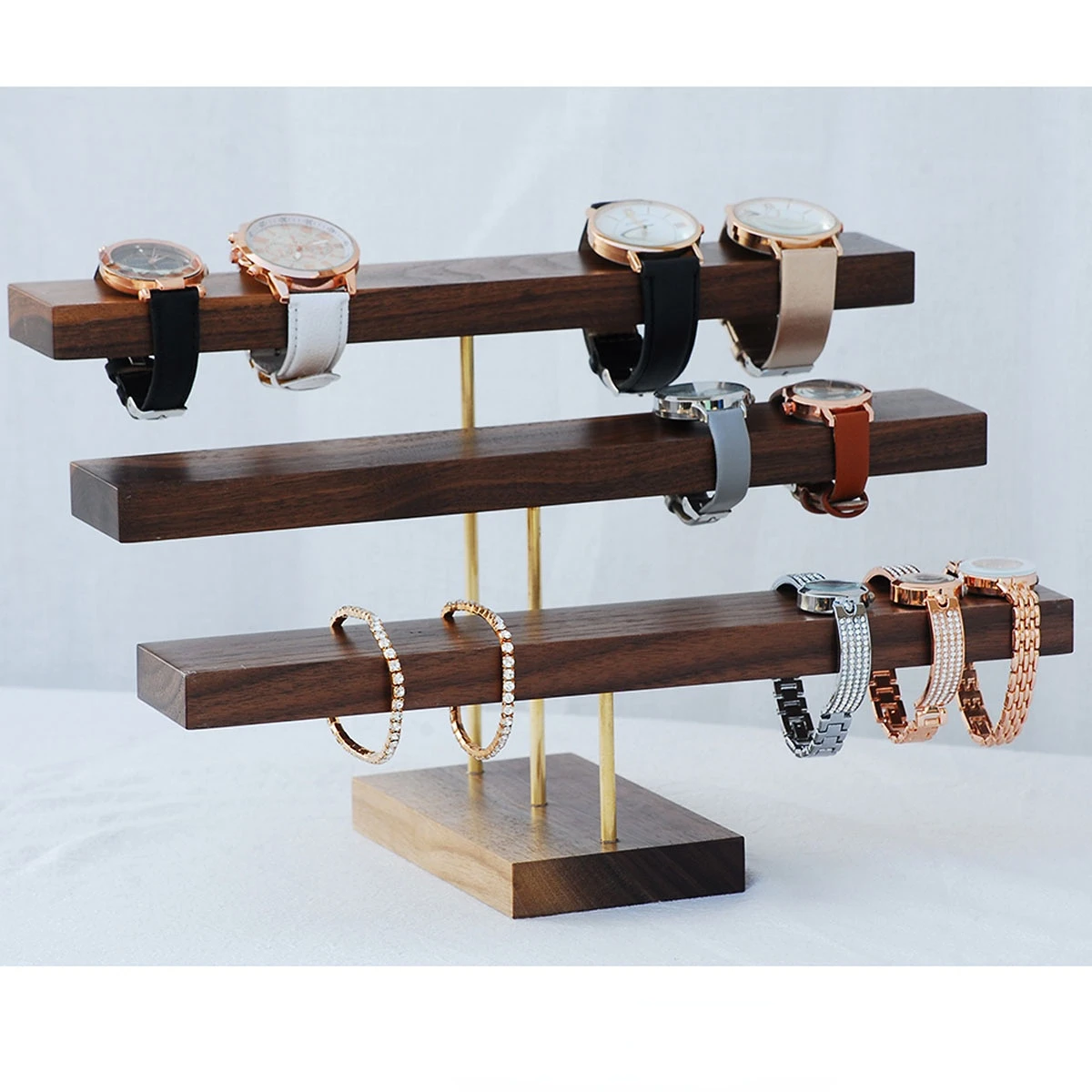 Walnut Color Watch Rack Wrist Watches Storage Stand Bracelet Solid Wood Display Decoration Organizador De Joyas