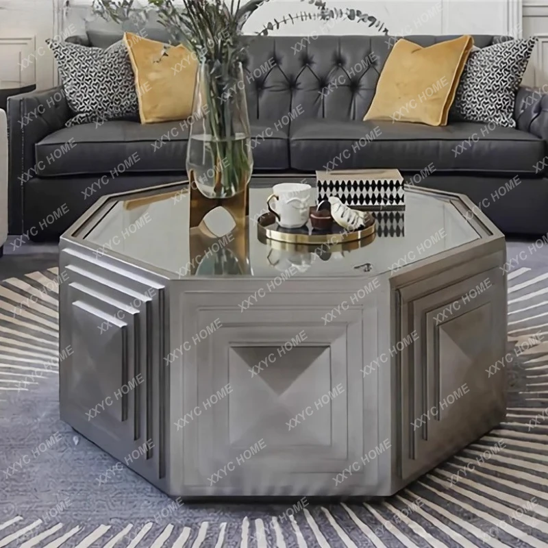 neoclassical living room solid wood tea table polygon creative fashion light luxury