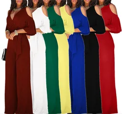 Jumpsuit Women Evening Suit Summer Wide Leg Casual V-neck Drop-shoulder Short-sleeved High-waist Belted Jumpsuits Overalls