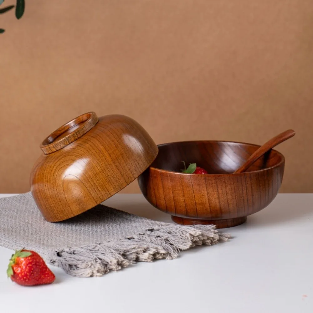

New Japanese Style Wooden Bowls Handmade Crafts Soup Bowls Food Containers Household Wooden Utensils Tableware