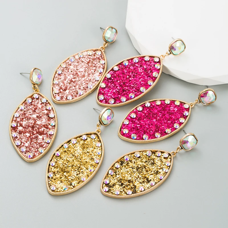 Women's Shiny Rhinestones Gold Drop Earrings Jewelry for Party Daily Fuchsia Accessories