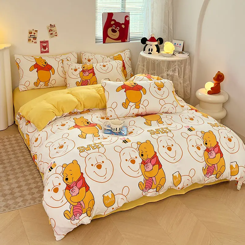 Disney Bedding Set Cute Mickey Lotso Huggin Bear Four Piece Double Queen Size Pillowcase Bed Girl Dorm Bedclothes Home Textile