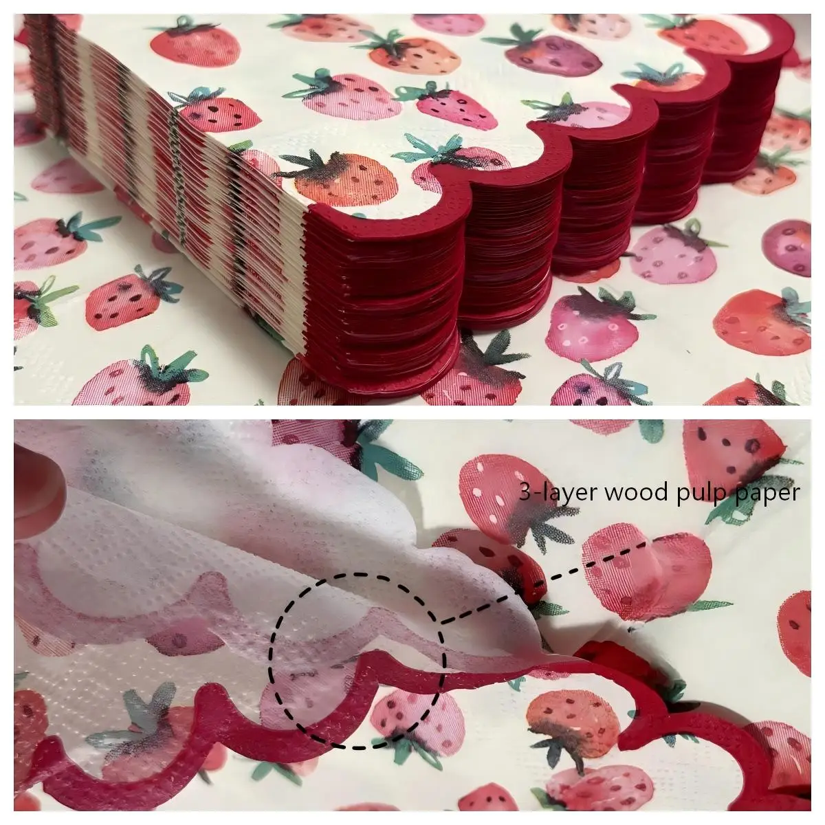 20 قطعة مناديل كوكتيل مزخرفة بالفراولة الحمراء، ورق حفلات البار، مناديل مطبوعة كاملة الصفحة #5