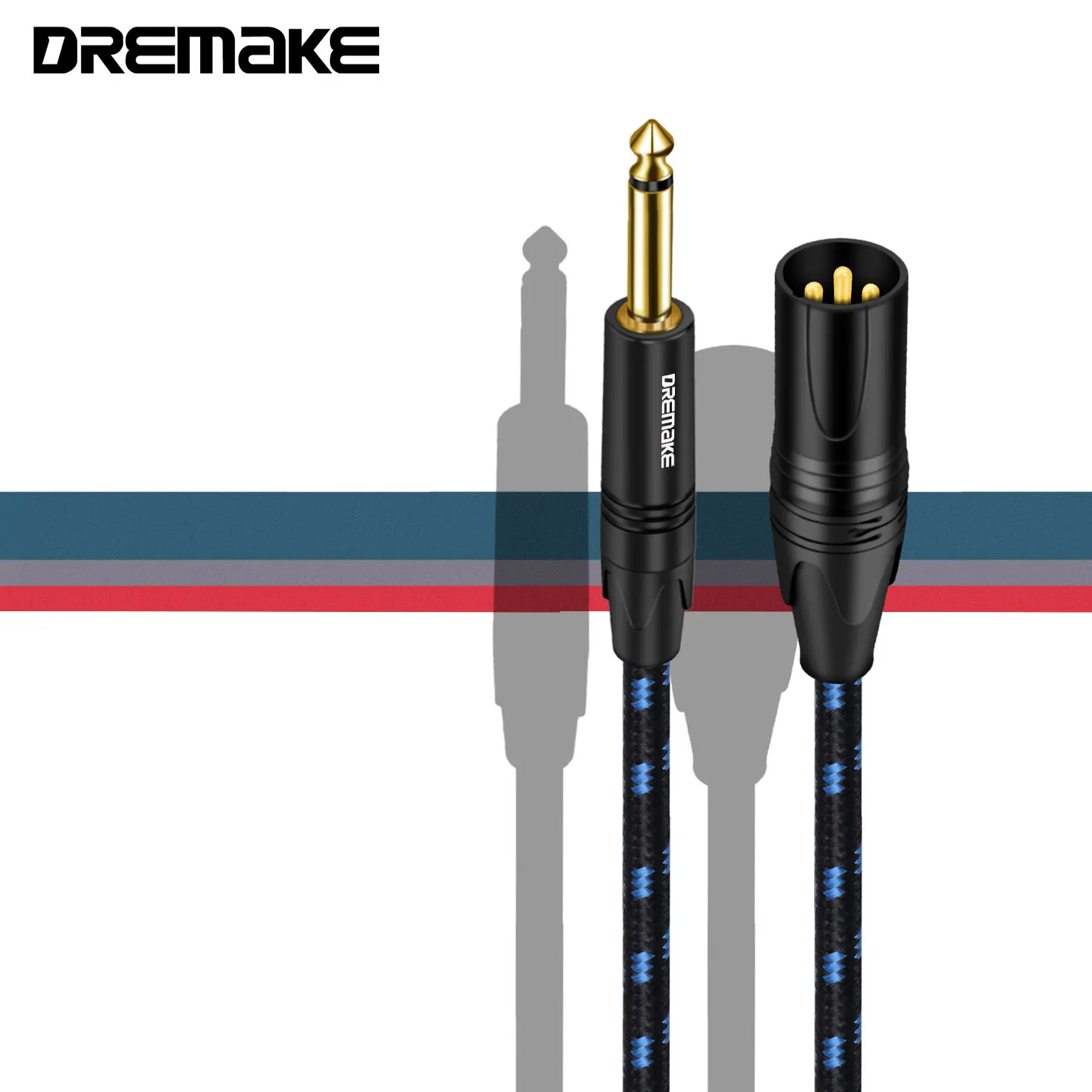 DREMAKE TS 1/4\'\' to XLR Unbalanced Cable Mono 6.35mm to XLR Cord Quarter inch Male to XLR Male Mic Cable for Dynamic Microphone