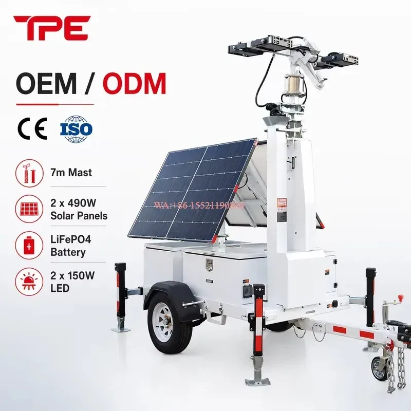 wmwmnu for 7m High Mast Solar Light Tower DC24V with 2 Panels Digital 24/7 Schedule Timer Tower Light Solar for Mining Sites
