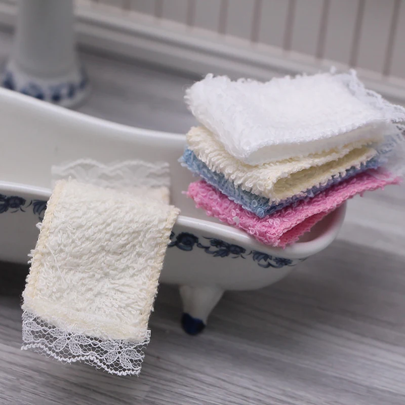 1:12 Dollhouse Miniature Towel Bath Towel Lace Towel Model Bathroom Hand Towel Simulation Furniture Toys for Doll House Decor