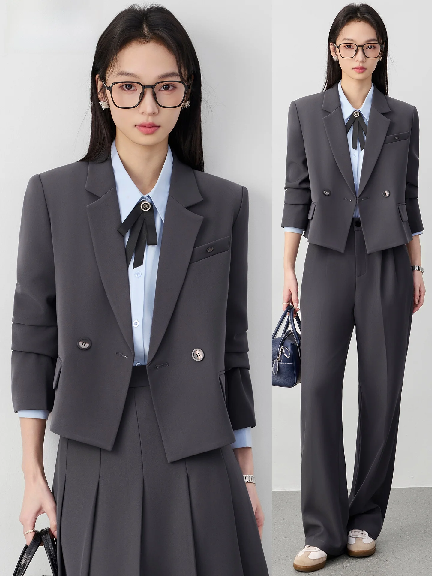 

Костюмный комплект для женщин: деловой, для собеседований, повседневный, верхняя одежда из полиэстера, с длинными рукавами, на двух пуговицах