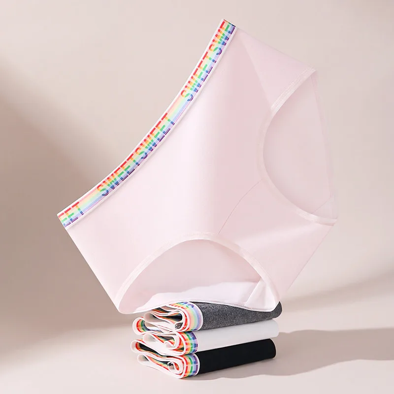 3PCS Women's Panties Soft Sexy Briefs Pure Cotton Underwear Mid-rise Color Block Underwear Comfortable Breathable Intimates