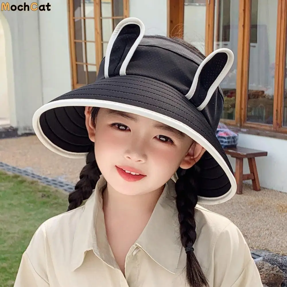

Korean Style Wide Brim Peaked Cap Empty Top Adjustable Rabbit Ear Sunhat Cotton Sunscreen Kids Sun Protection Hat 2-4 Years Old