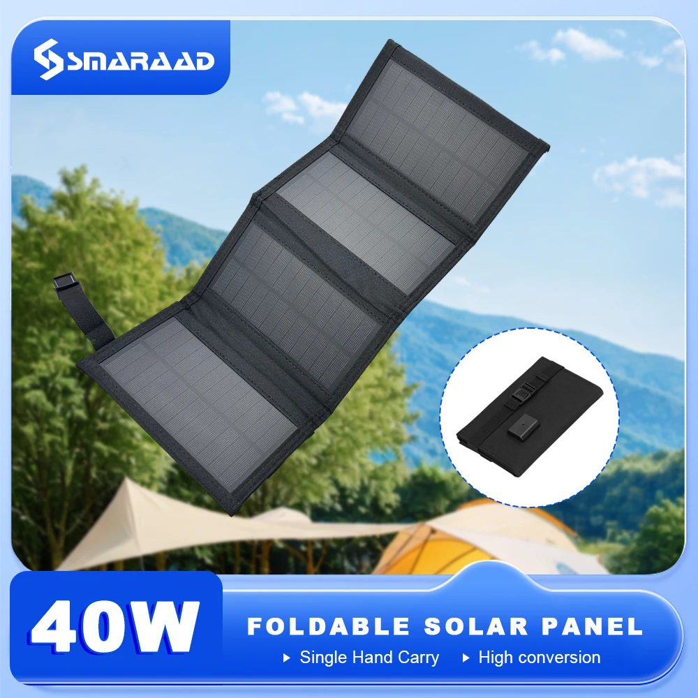 Portable Polysilicon Solar Panel Charger USB 40W 5V DC Foldable Solar Panel For Phone Charge Power Bank For Hiking Camping
