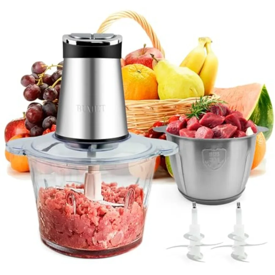 

2X12-cup bowls 800W Electric Food Processor with LED timer. 3-Tiered 6 Cutting Edges blade for mincing chopping Ideal as meat g