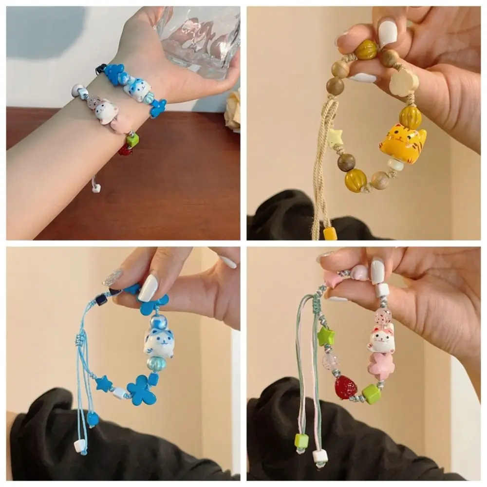 Fresh Ceramic Cat Bracelet Maneki Neko Bracelet Charming Lucky for Cat Bead Bracelet Gifts for Children Adult Men Women