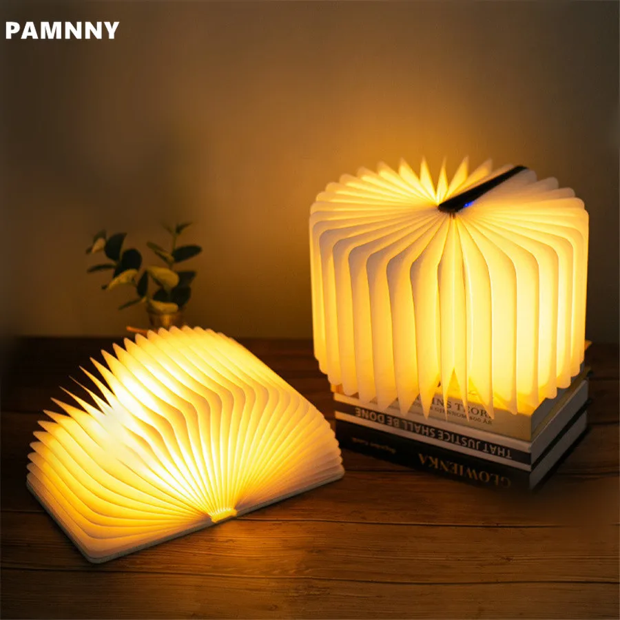 New LED Children Night Light USB Rechargeable 5 Colors Wooden Book Lamp Portable Bedside Bedroom Reading Table Lamp for Kid Gift