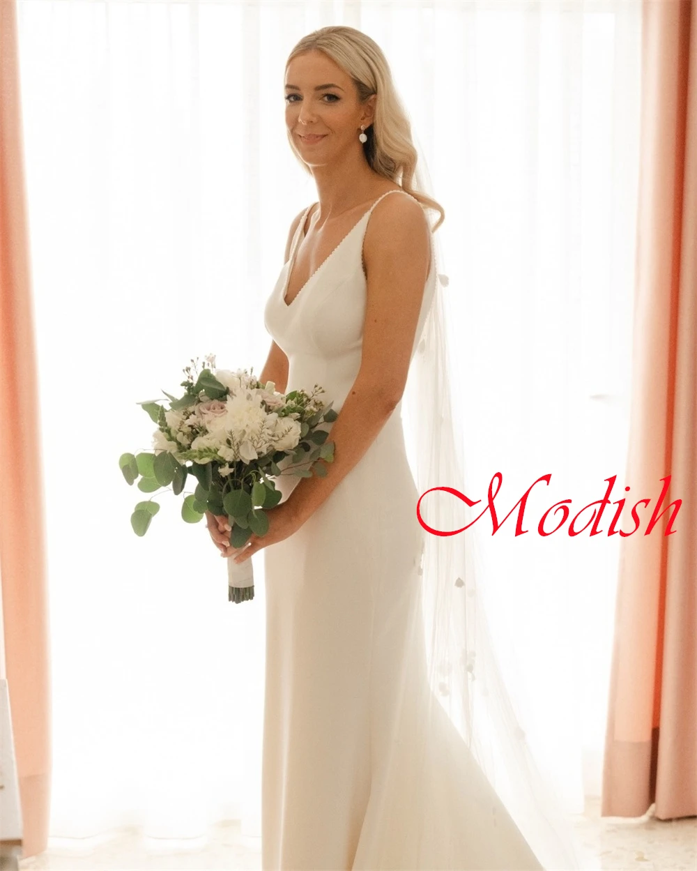 Свадебное платье из белого джерси по индивидуальному заказу, темпераментное свадебное платье без рукавов с v-образным вырезом на бретельках, платье с застежкой-молнией сзади