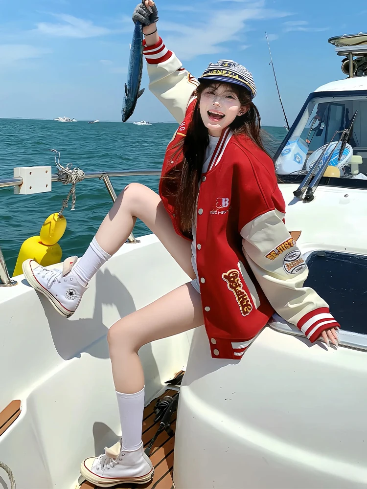 

Женские бейсбольные куртки зеленого цвета, летние, легкие, модные, для подростков, в стиле Харадзюку, байкерские, с цветочным принтом, со спущенным плечом, для бега, в стиле Y2K