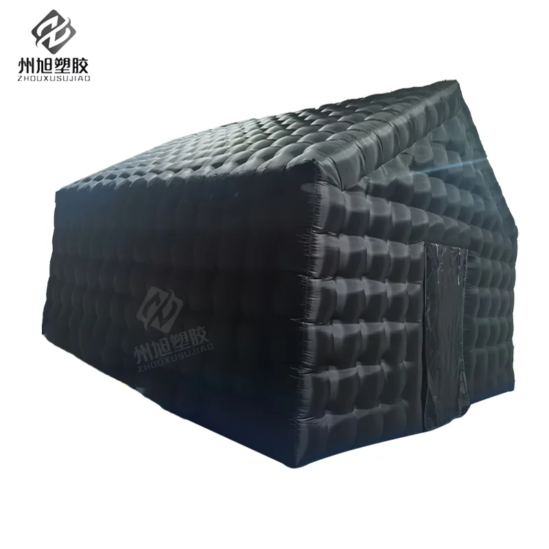 Modèle d'air de tente gonflable portable noire commerciale personnalisée, en forme de cube, adapté aux fêtes et aux mariages en boîte de nuit.