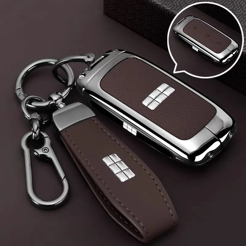 Zinc Alloy Key Cover Case for Geely Galaxy E8/Starray 8/Starray 7/M9/L6/A7/E5/L7 - Key Fob Shell Keybag Keychain