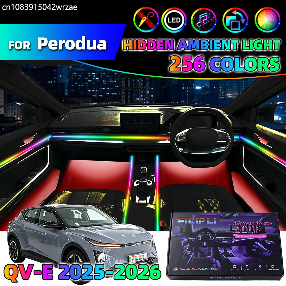 

For Perodua QV-E 2025 2026 Year 10 in 1 Car Interior Ambient Lights Strips Breathing Lighting Kit App Control Auto LED strips