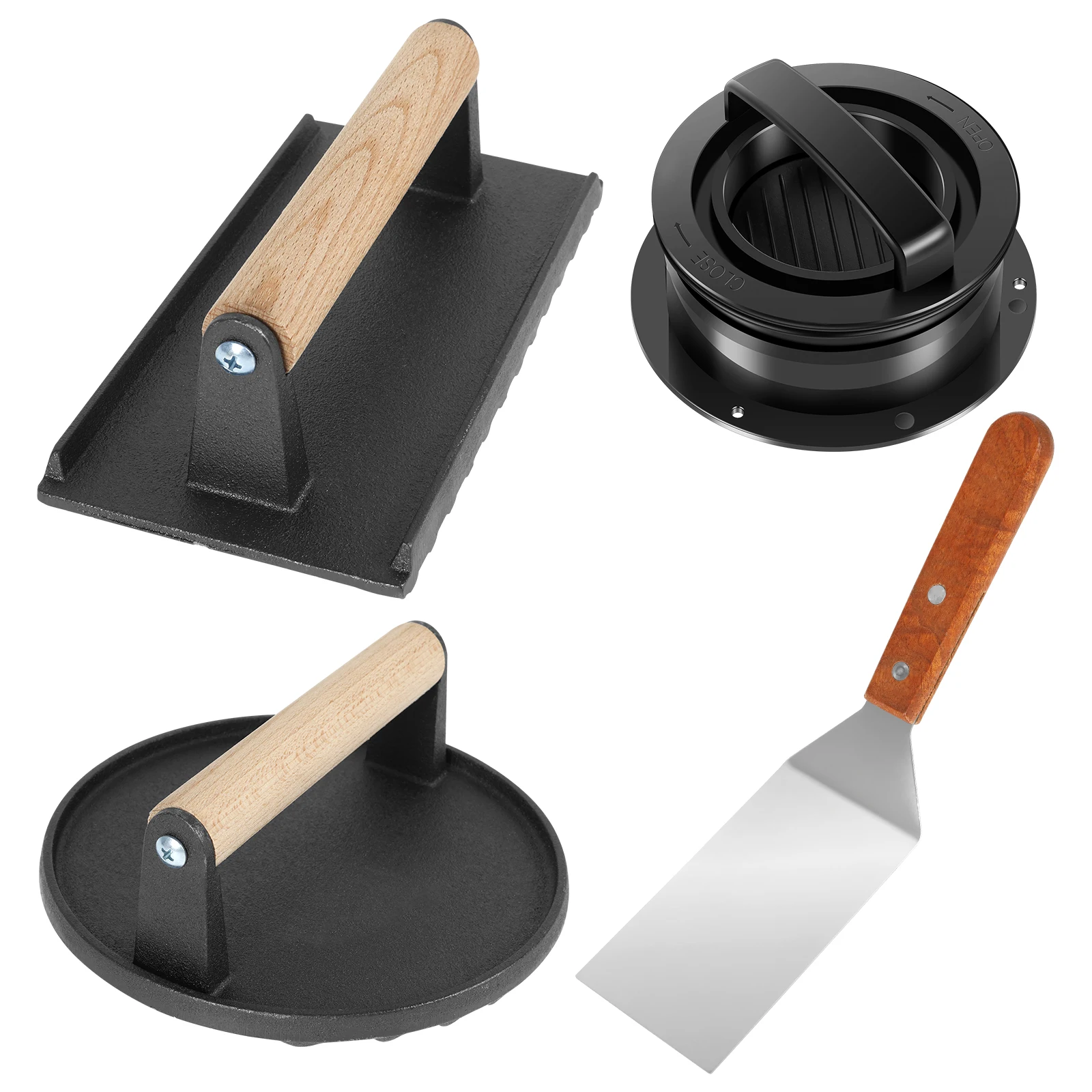 

3Pcs Burger Press with Wood Handle Hamburger Press Enduring Hamburger Squeeze Patty Maker for Smash Burger Kitchen Supplies