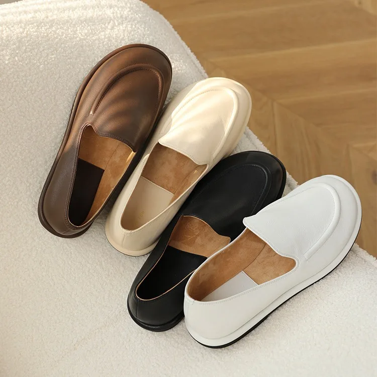 

Genuine Leather Loafers Women 2025 New Spring One Foot Slip-on Round Toe Shoes Women Soft Flats Shoes Female Loafers