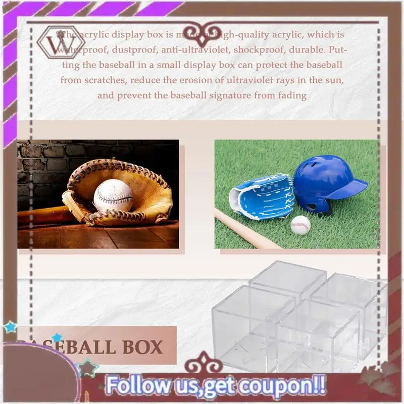 (New)-4Pcs Baseball Display Case,UV Protected Dustproof Acrylic Display Boxes,Clear Display Case For Baseball Memorabilia Ball