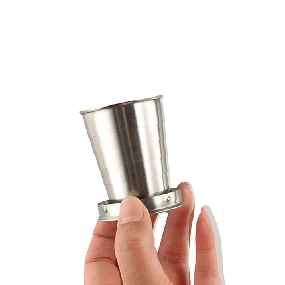 Multifunctional Stainless Steel Folding Cup Portable Collapsible Water Drinking Cup with Keychain Durable Camping Mug Hiking