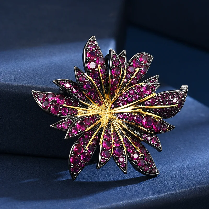 

New Luxury Purple Cubic Zirconia Sunflower Brooch Pin Delicate Corsage Clothing Fashion Accessories Party Jewelry for Women Gift