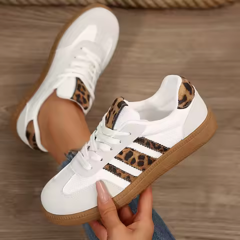 Fashion Leopard Striped Print Sneakers Women 2025 Autumn Non Slip Flat Heels Casual Sport Shoes Woman Platform Trainers Woman