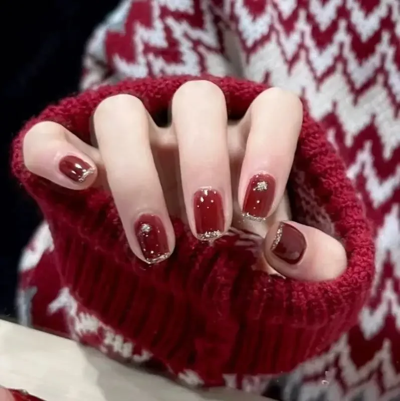

Handmade Nail Christmas New Year Red Premium Nail Patch Autumn and Winter Whitening Nail Art