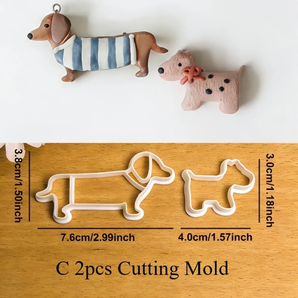 2 Sets 6Pcs Cartoon Dog Polymer Clay Cutters | New Year Themed Jewelry Making Tools | Schnauzer & Dachshund Clay Molds - view 4