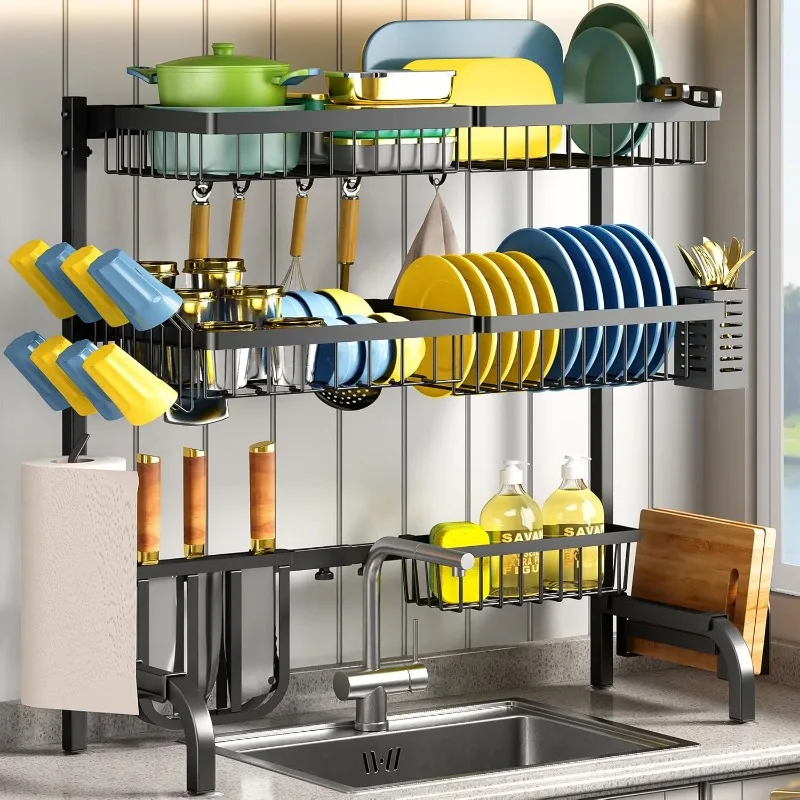 

Over The Sink Dish Drying Rack, Adjustable (25.5 to 33.5 inch) 3 Tier Metal Steel Dish Drying Racks for Kitchen Counter