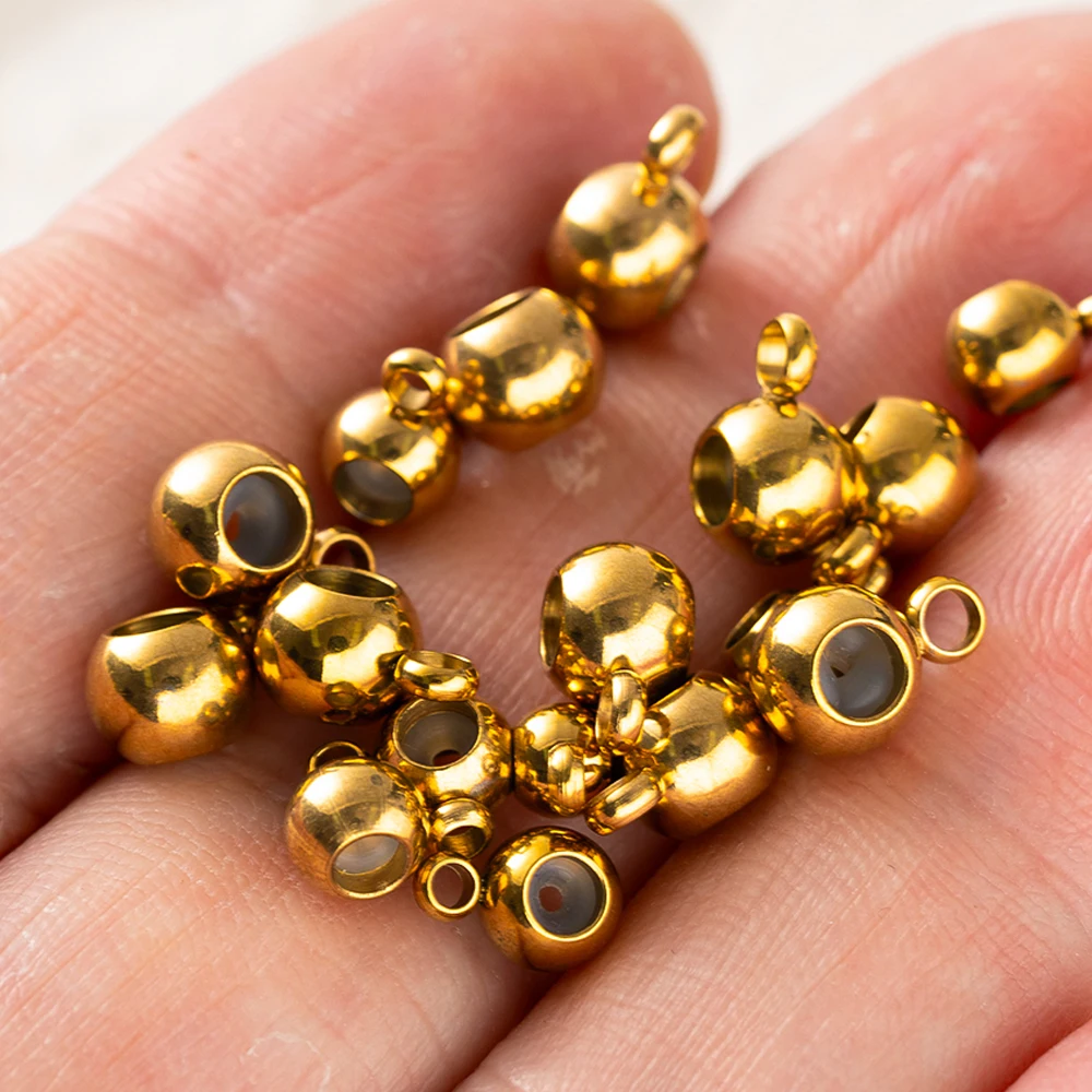 10Pcs Stainless Steel Silicone Stopper Positioning Beads Gold Plated Loose Spacer Beads For DIY Bracelet Necklace Jewelry Making