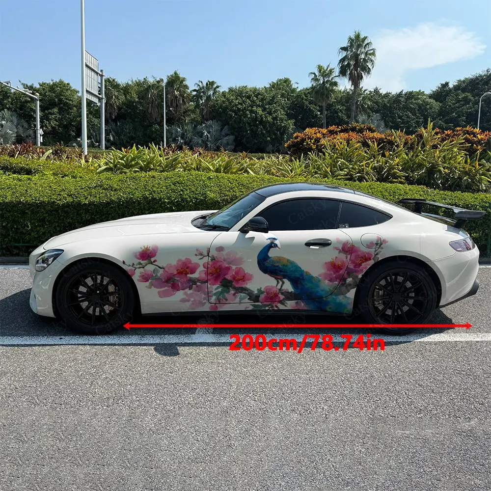2pcs Peacock Plum Spring Wild Blade, Durable, Fade-resistant, Enhance Vehicle Aesthetics With Artistic Design Car Vinyl Wraps
