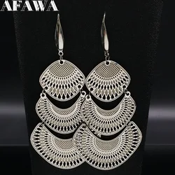 2024 Fashion Silver Color Stainless Steel Statement Earrings for Women Big Long Ethnic Earrings Jewelry aretes de mujer E4142S02