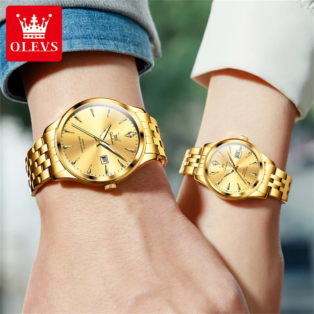 OLEVS-Montre à quartz étanche en acier inoxydable pour hommes et femmes, montre de couple de luxe, date Shoous, marque de mode, haut de gamme, élégant, 5598