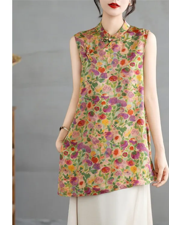 

Новый китайский свободный крой Svel irt с принтом на пуговицах, большой размер, женский модный повседневный топ, асимметричный дизайн