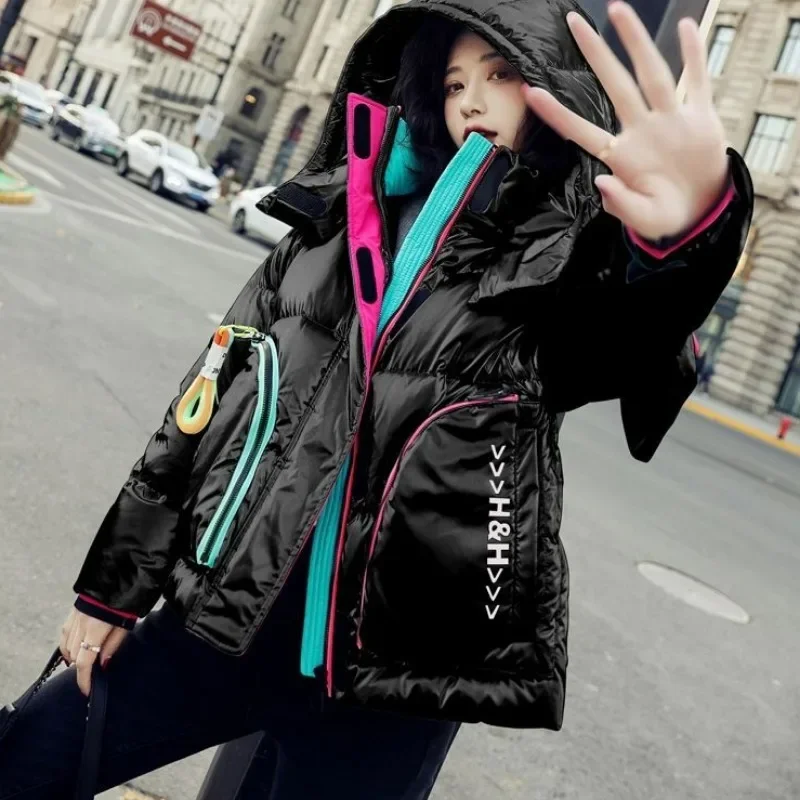 2023 New Women Down Jacket Winter Coat Female Short Parkas Loose Thick Warm Outwear Hooded Leisure Time Versatile Overcoat