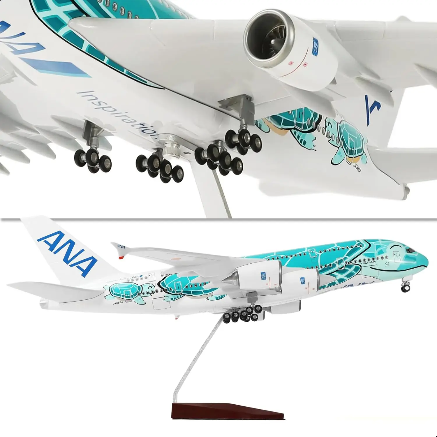 Modèle d'avion A380 Air Japan Ana Airlines à l'échelle 1/47, vert tortue de mer, Airbus, miniature de collection en métal moulé sous pression