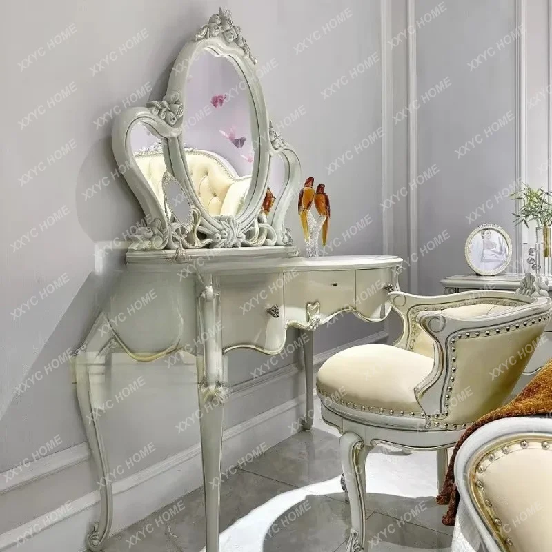 light luxury solid wood carving flower retro princess style villa mansion bedroom dresser makeup table