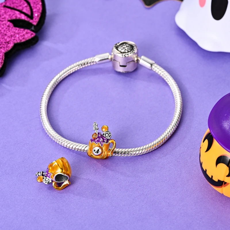 Original 925 Sterling Silver Charms Beads Halloween Haunted House Witch Pumpkin Puppy Pendants Fit Bracelet Pendant DIY Jewelry