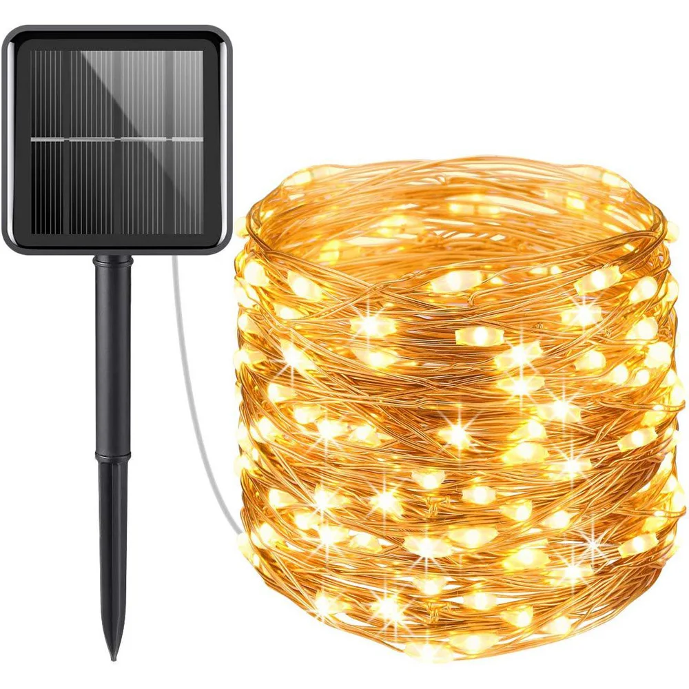 12/22/32m Waterproof Led Solar Copper Wire Christmas Tree Lights Holiday Lighting String Diwali Lights Outdoor Garden Decoration