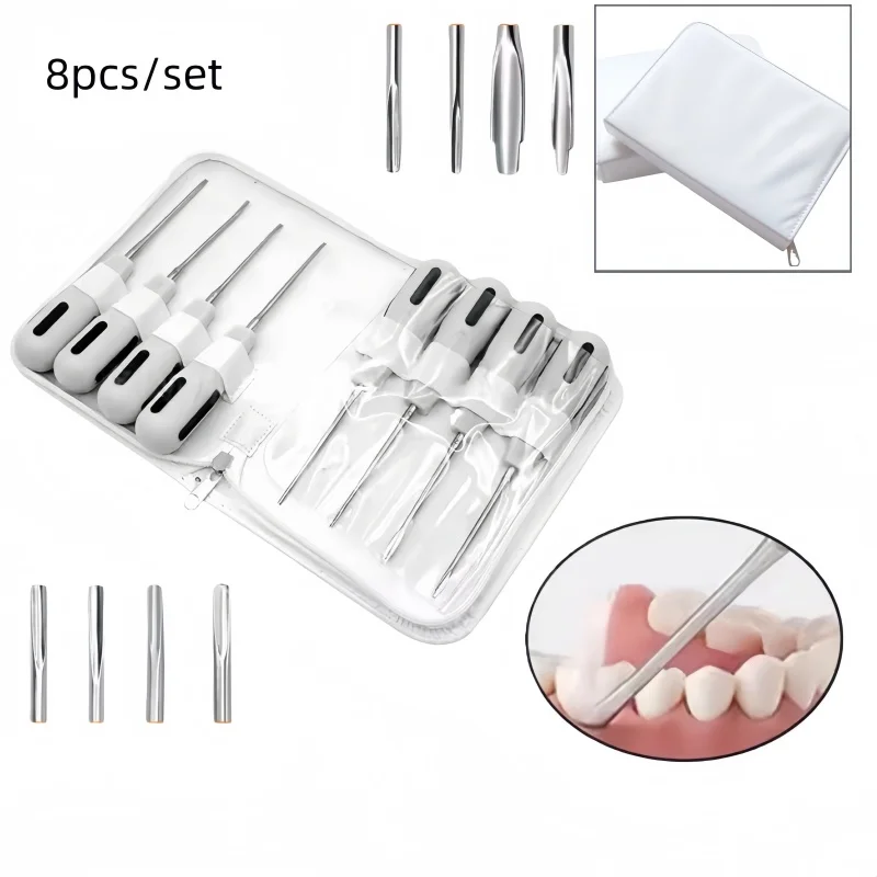 

8pcs/set Root Lifter Tooth Extraction Set Root Dislocation Tool Tooth Root Apical Extraction Dental Instrument Oral Surgery Set
