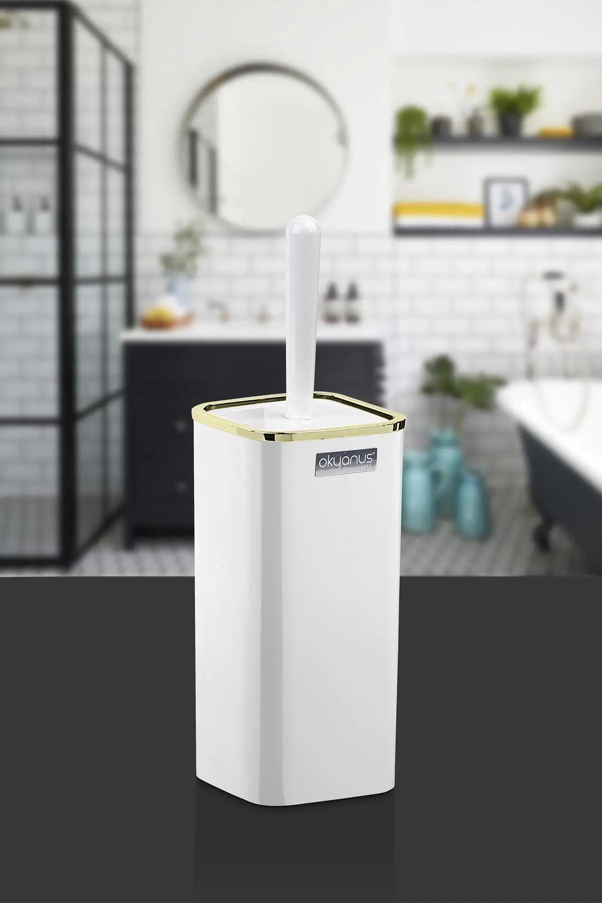 Bathroom Cleaning Gold Series White Square WC Brush Holder Plastic Stylish Design Toilet Quality