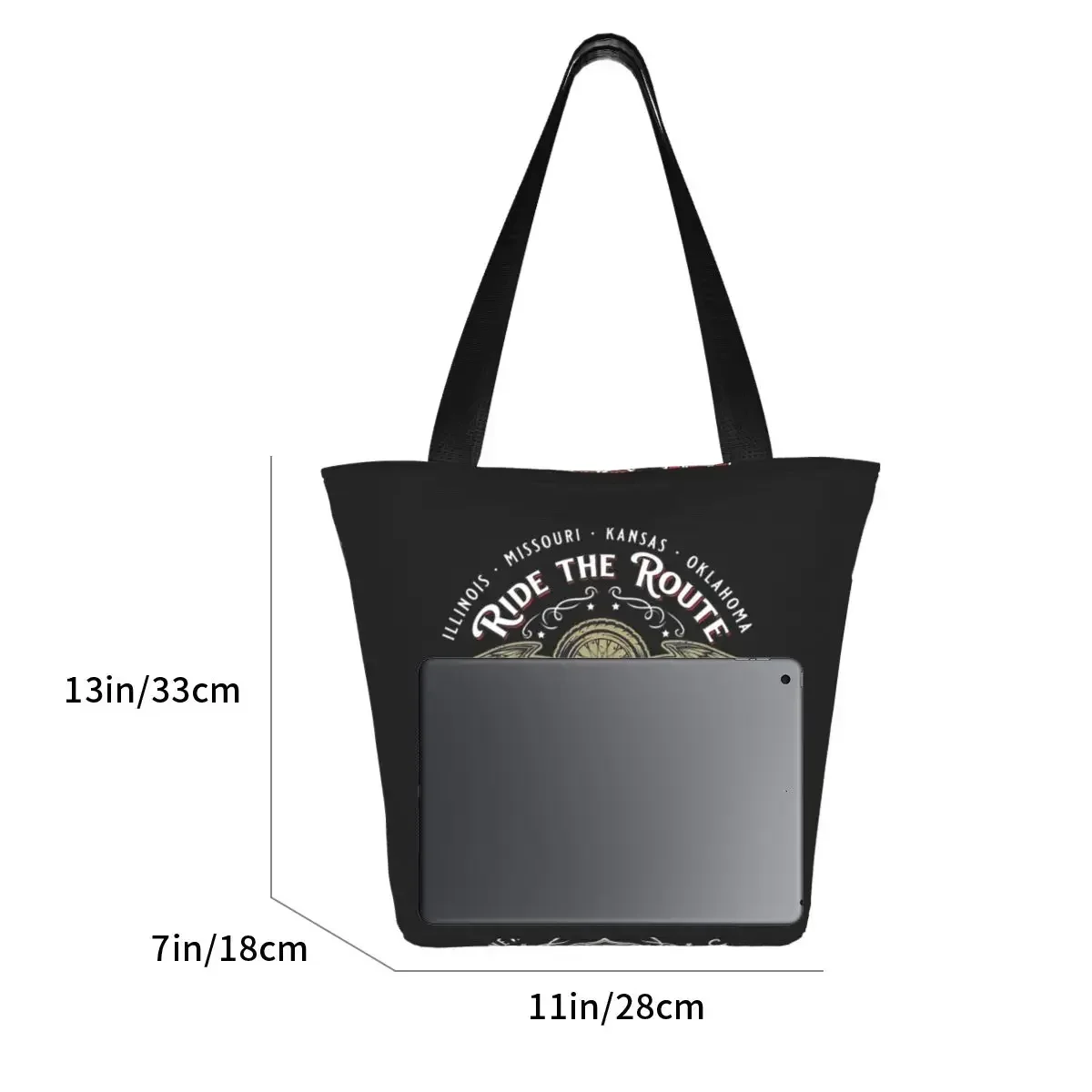 Custom Ride The Route 66 Shopping Canvas Bags Women Portable Grocery Biker Motorcycle Cruise America's Highway Shopper Tote Bags